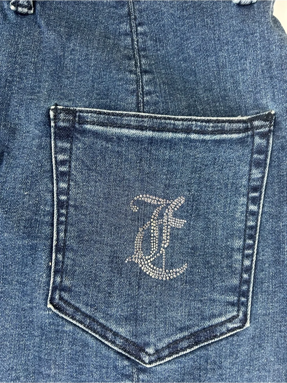 Juicy Couture Denim Dress S Blue Sweetheart Zip Front Bodycon Rhinestone NEW - Picture 8 of 9
